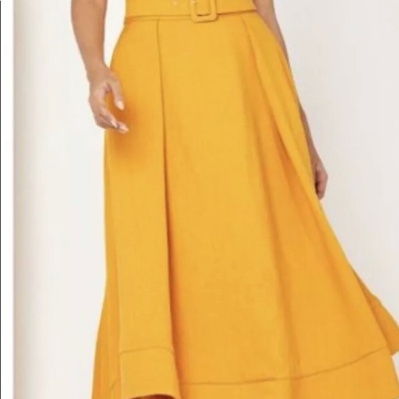 C/Meo Collective Mustard Yellow Confirmative Halter Dress Belted Hi Low Midi S - Picture 4 of 11